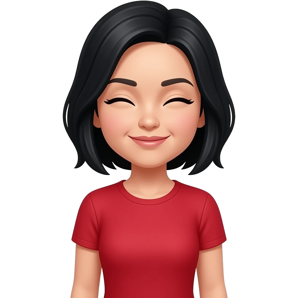 woman with black hair with a red shirt full body eye roll emoji