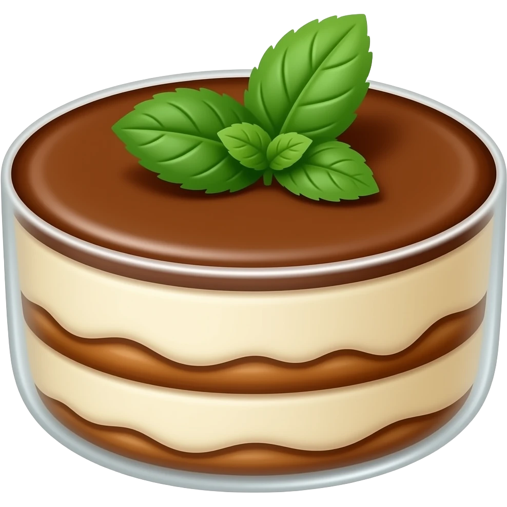Round tiramisu with mini mint leaf on top emoji
