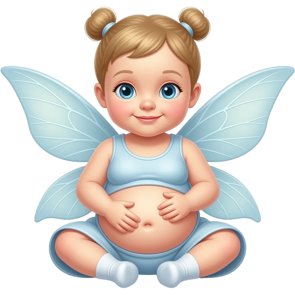 A baby girl fairy,she a very hugely fat belly,she is so stuffed that she has to sit,she could almost roll,rubbing her full bellybutton so she will cutely do a good belly show & tell. emoji