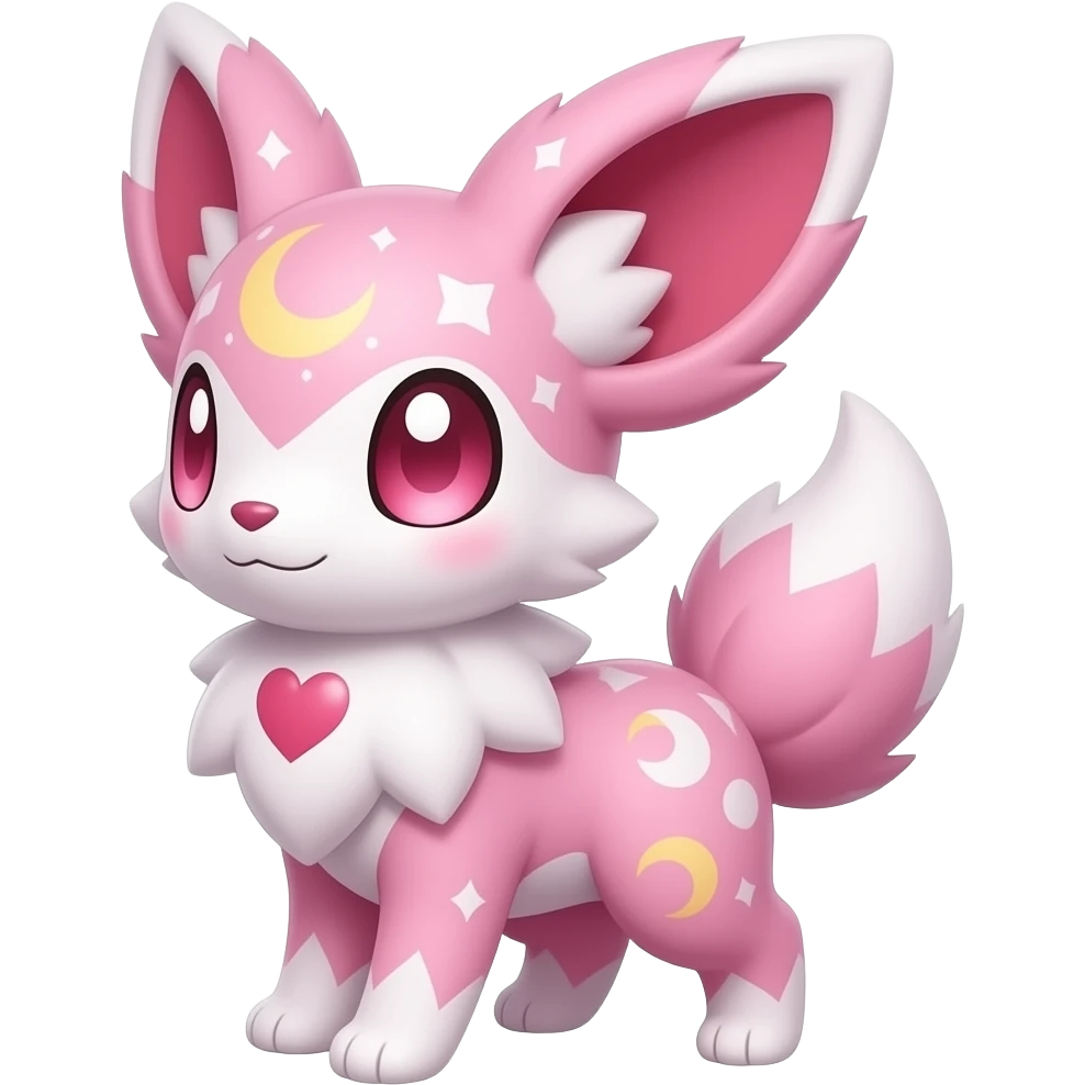 Rosy beautiful gorgeous pretty Petite shiny glossy sparkly romantic pastel damask Absol-Sylveon-Fakemon-hybrid with heart and moon patterns emoji