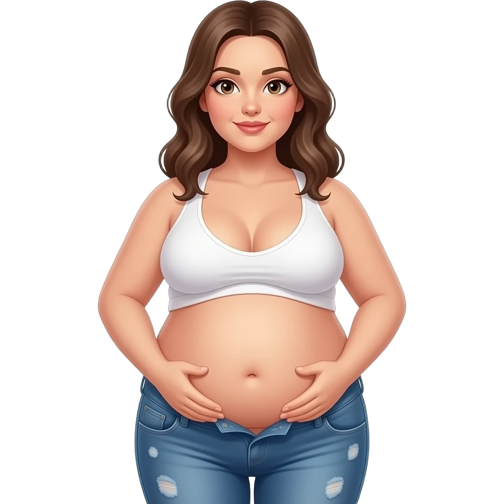 مرأة بدينة. الجسم بيضاء بملابس مغريه اظهر جسمها كاملا اجعل بطنها اضعف قليلا emoji