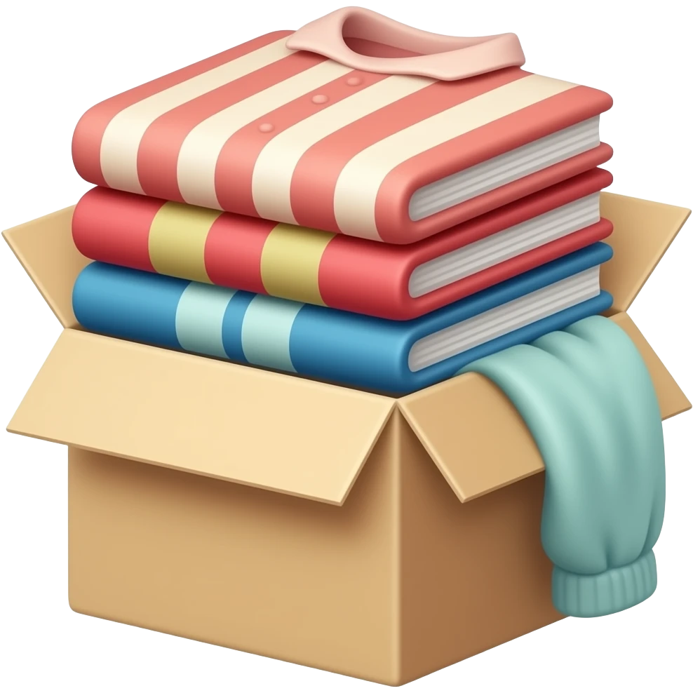 box and clothes piled beside emoji