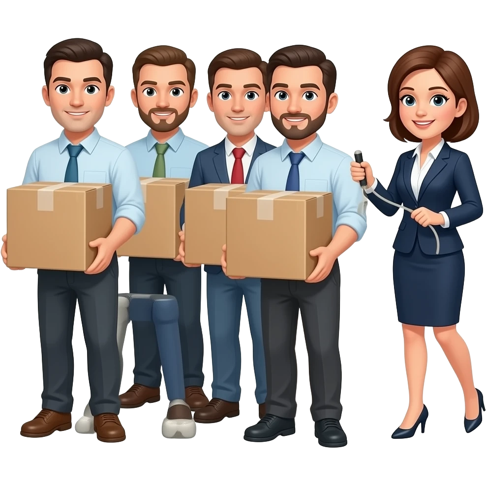 Four strong men moving boxes and then one female boss whipping them ...