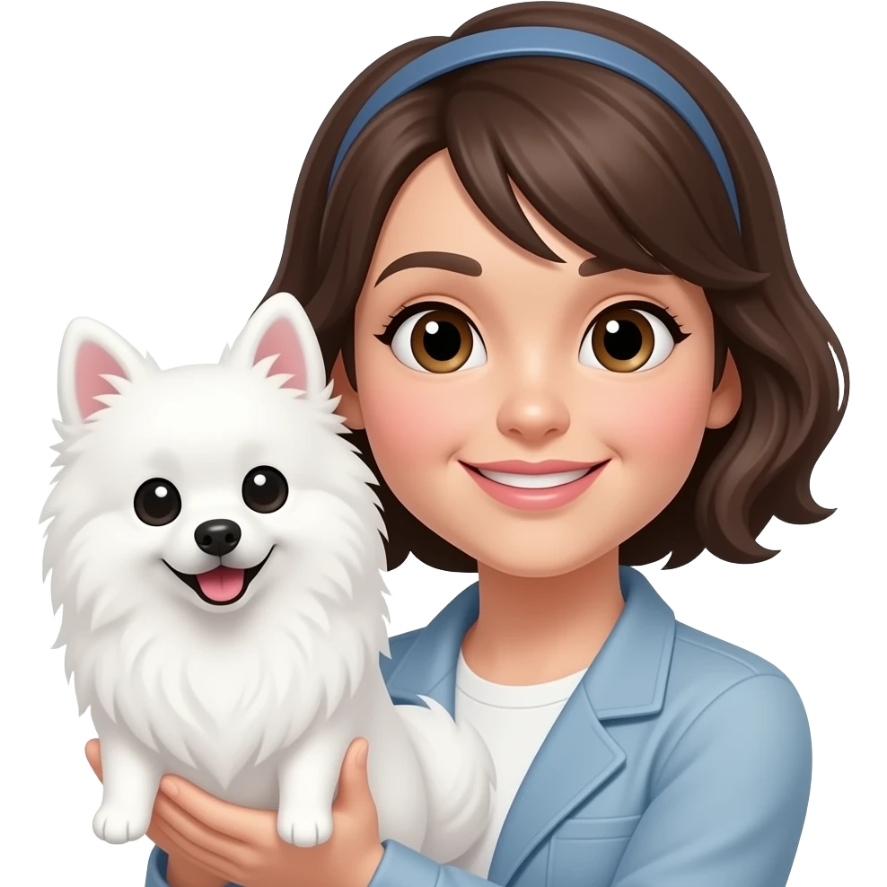quero uma mulher segurando um spitz alemão branco emoji