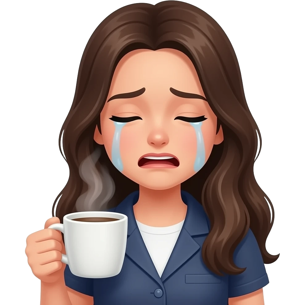 girl crying while holding coffee, soft glossy emoji emoji