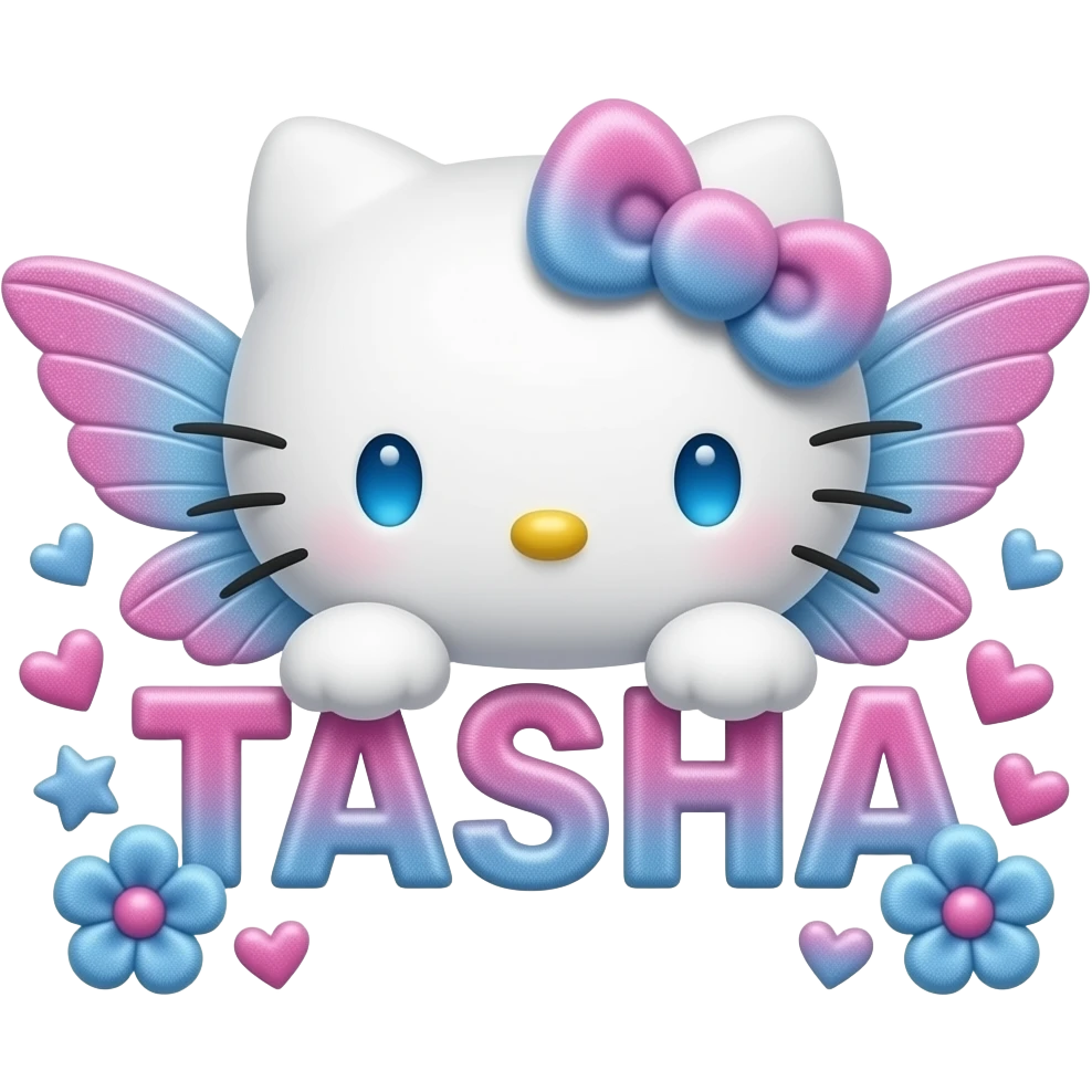 White velvety fur 3D hello kitty head with blue pink gradient 3D flower ...