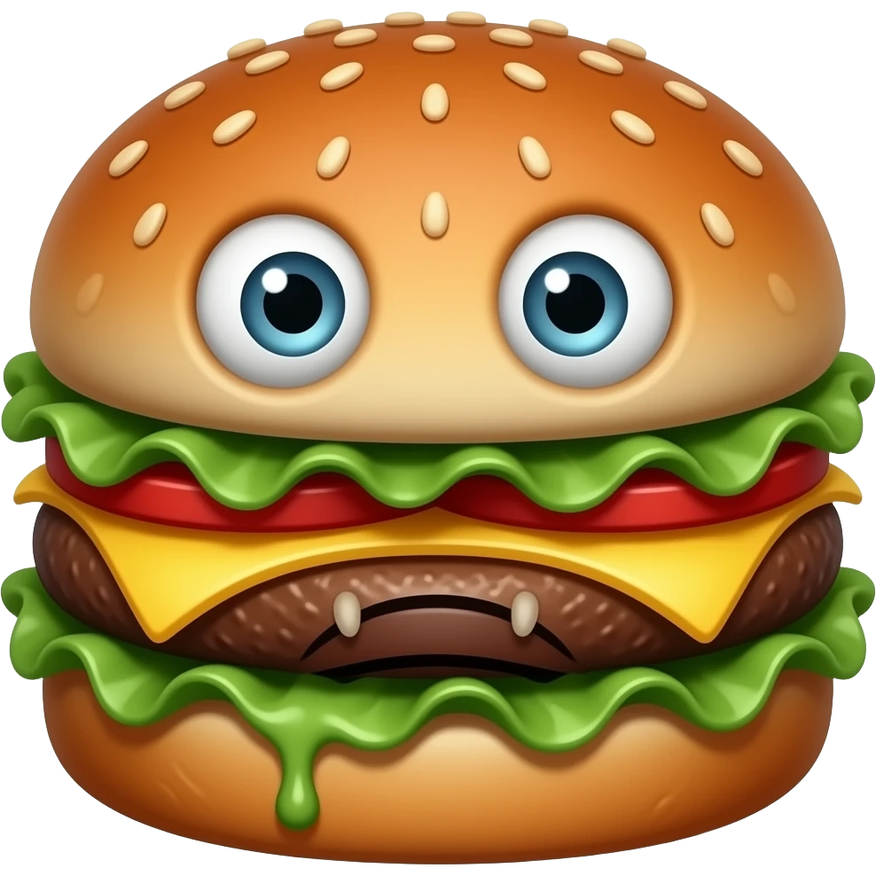 evil rotten moldy burger with eyes and mouth emoji