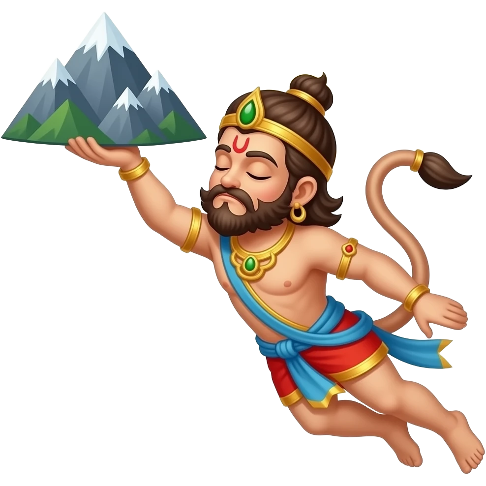 Lord hanuman lifting mountain with one hand and flying side sleep view emoji emoji