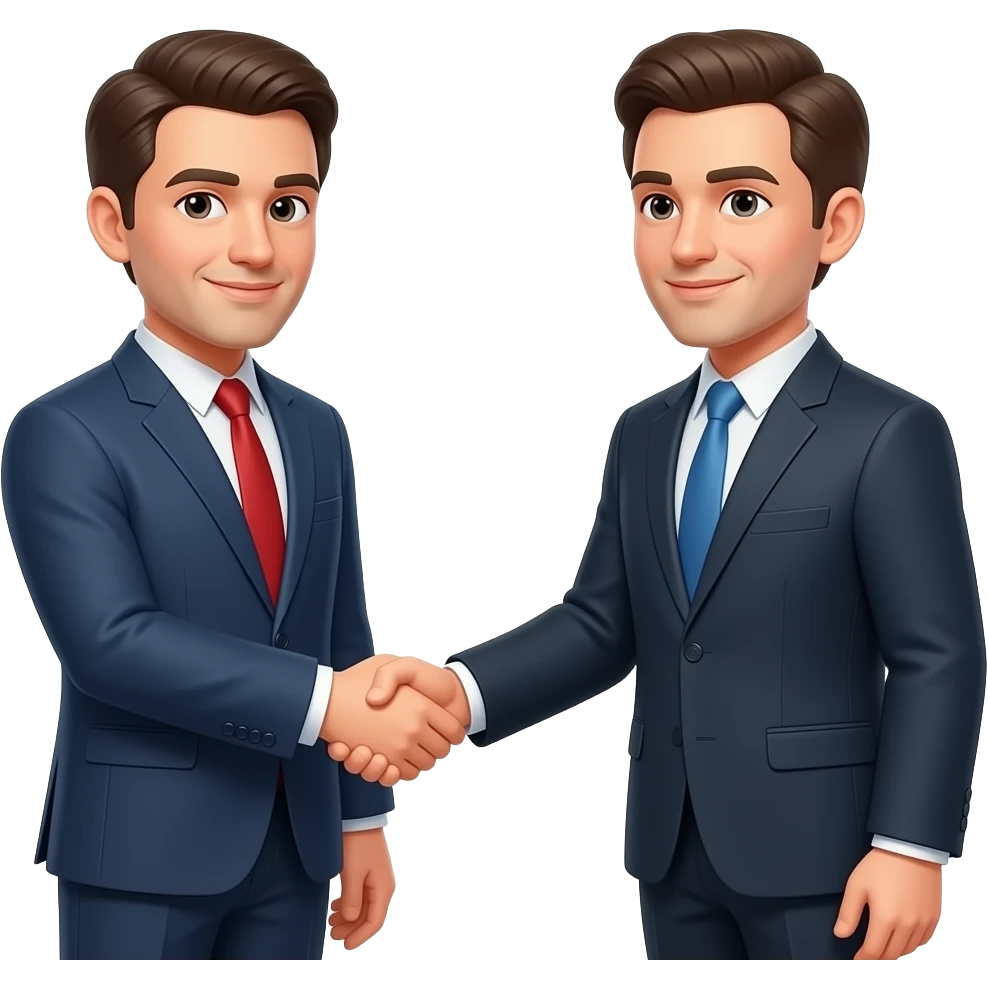 Two man are handshake by sanding side by side. emoji