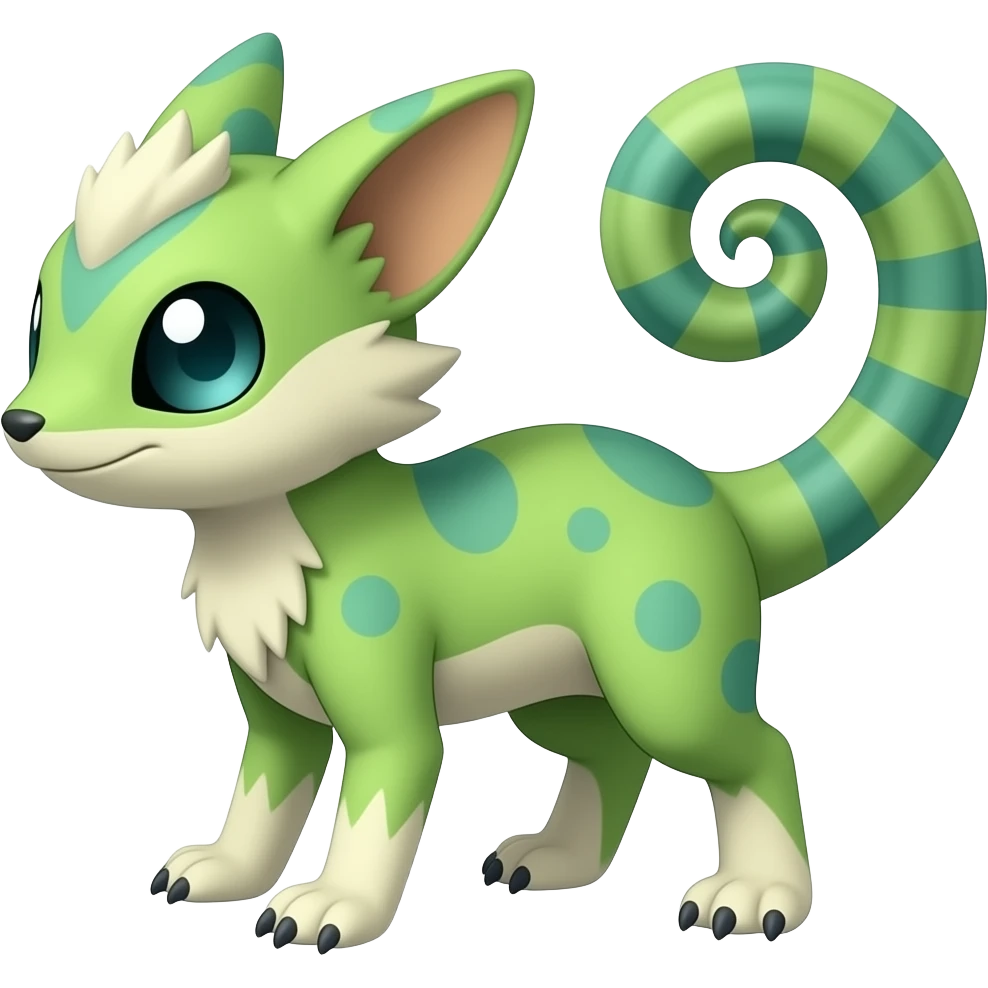 Furret-Amaura-Aurorus-Vaporeon-Litten-hybrid with a chameleon tail emoji