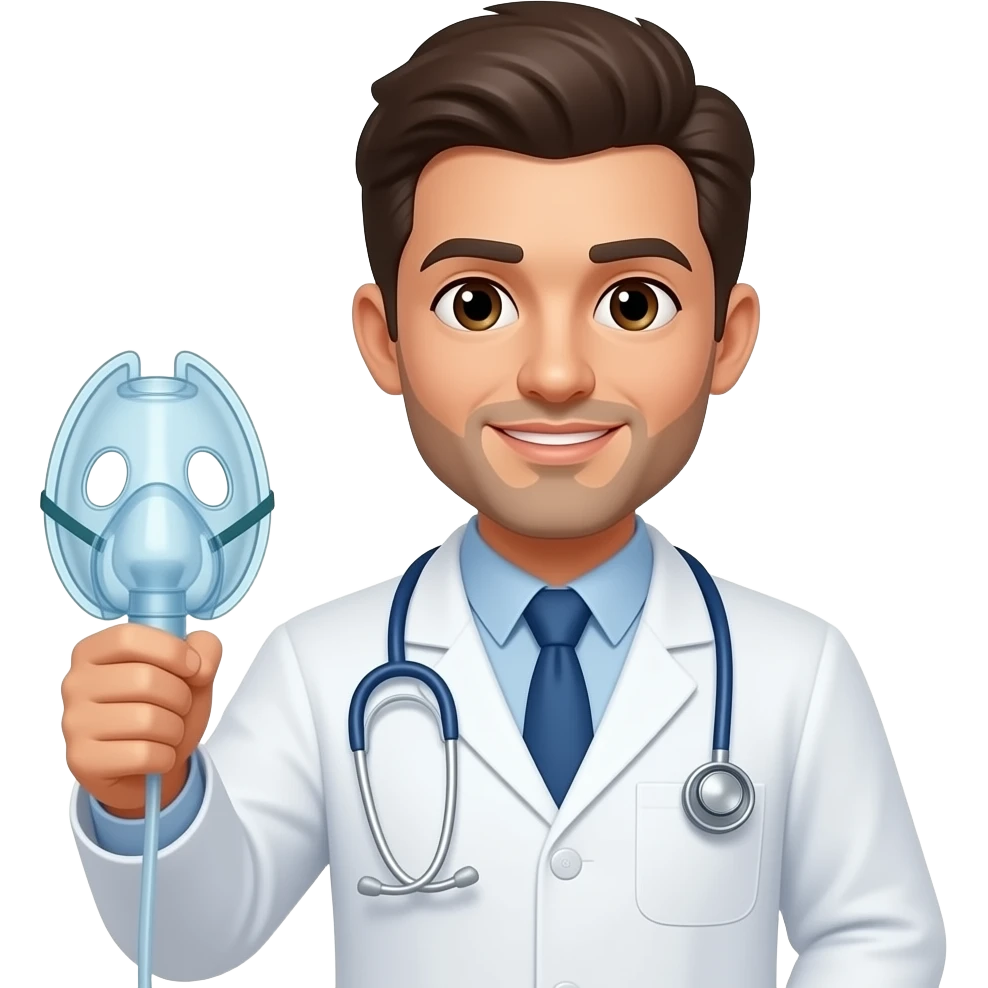 Врач анестезиолог держит в руке с кислородной маской emoji