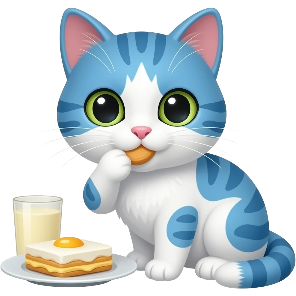Niebiesko bialy kotek je śniadanie emoji