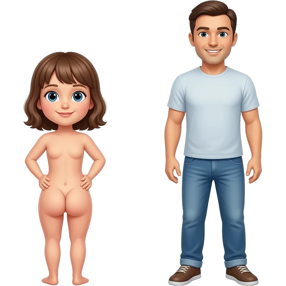 Bacaklarıni iki yana açmış çıplak kiz ve öne bakan erkek emoji