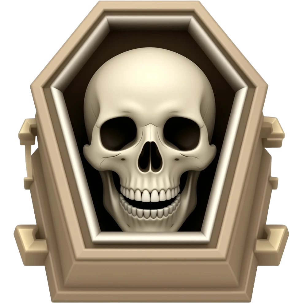 Ataúd con una calavera sonriente adentro emoji