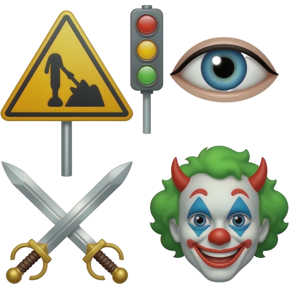 🦵🏻🚧🚦⚔️👁️😈🤡 emoji
