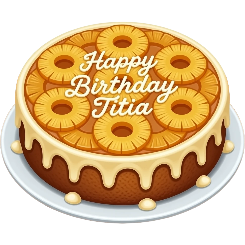 happy birthday titia message on a pineapple upside down cake emoji | AI ...