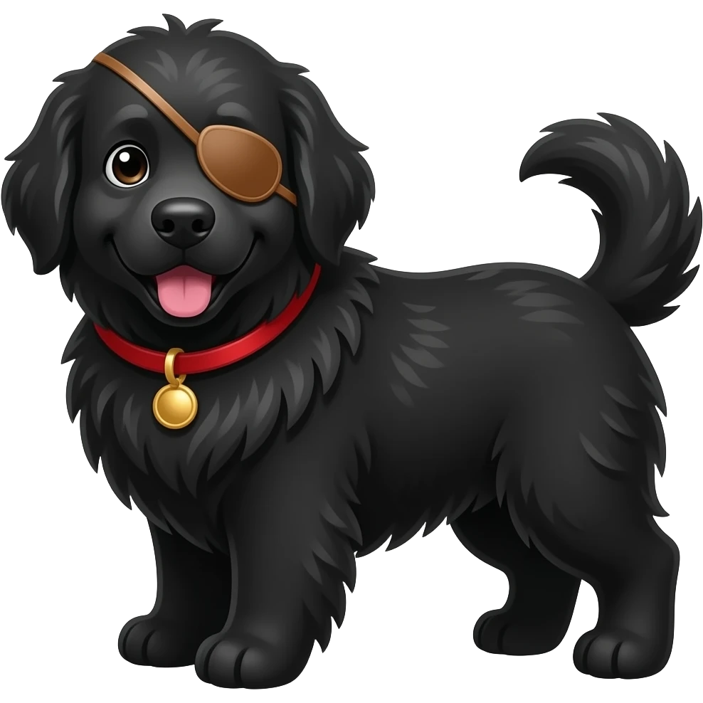 Happy Newfoundland dog with patch over left eye emoji