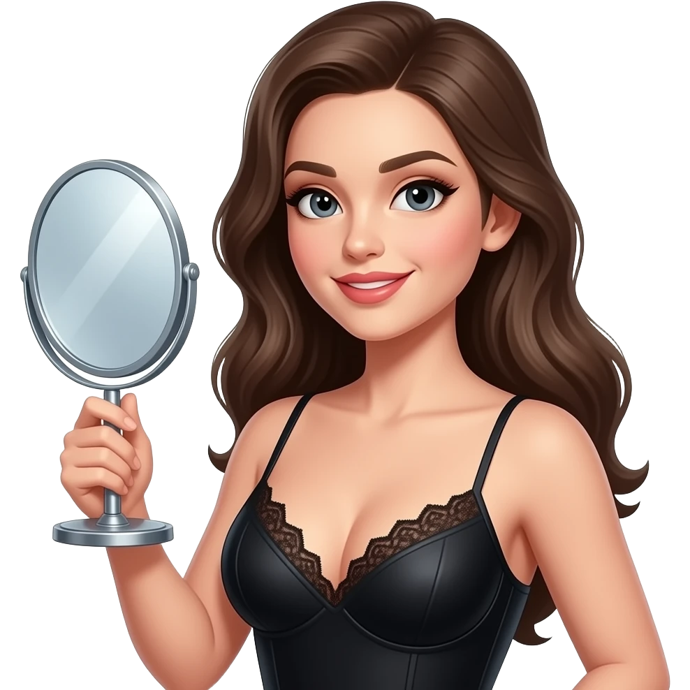 Realisting woman sexy pose model holding a handheld mirror emoji