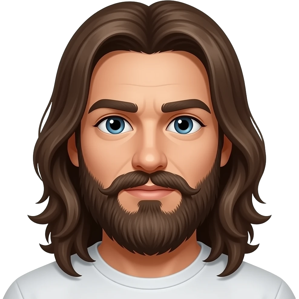 Long hair and long beared with thick eyebrows and eyelashes guy emoji