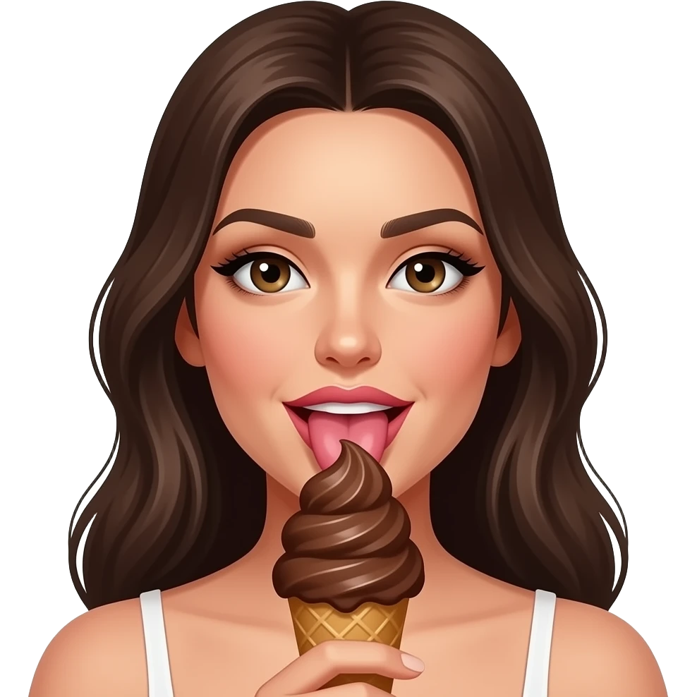 Sexi lengua mujer saboreando  paleta de helado de chocolate emoji