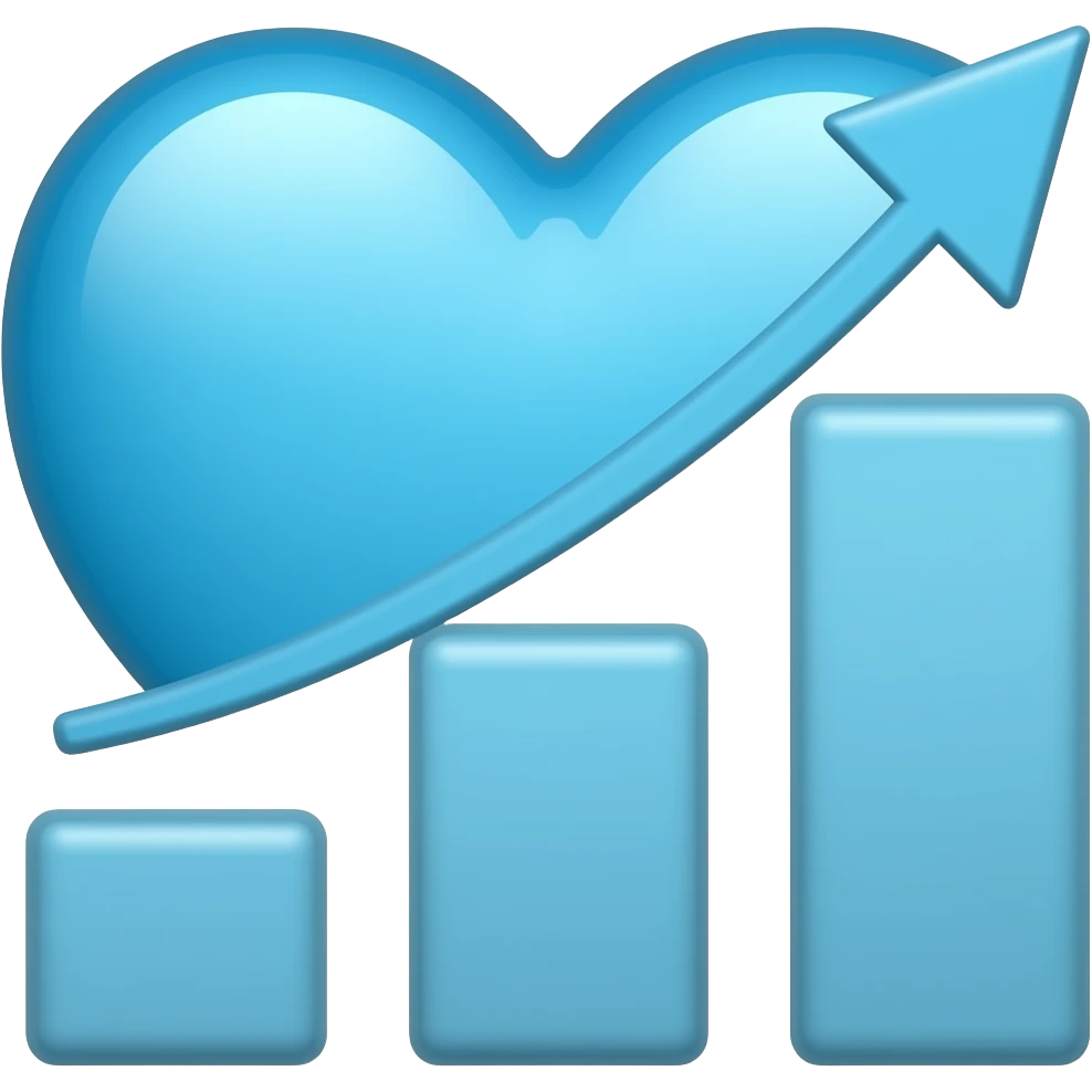 A blue heart next to a growing chart emoji