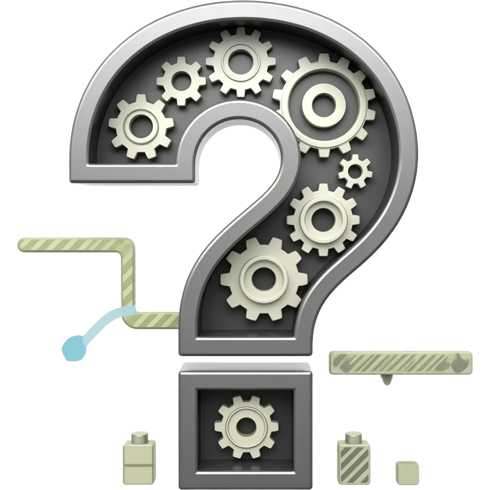 this same image (interrogation sign) but instead of a blue color, i want to have gears and mechanical elements inside of the interrogation sign emoji