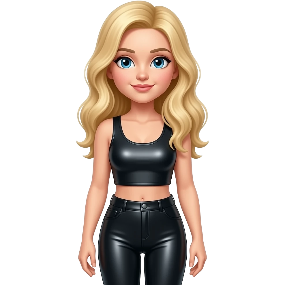 Blonde girl in shiny leather leggings emoji