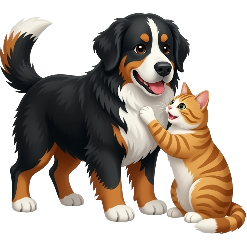 a bernese mountain dog playing with cat emoji