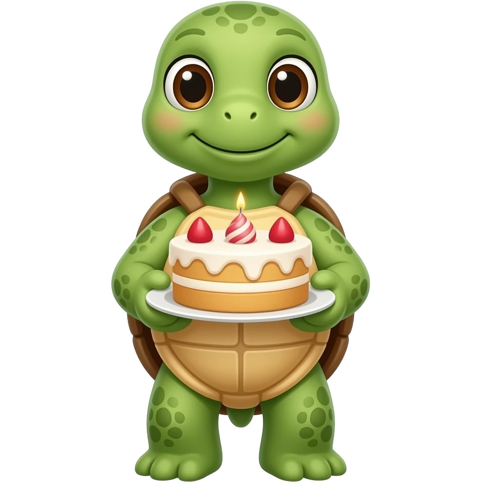 A 🐢 with a 🎂 emoji