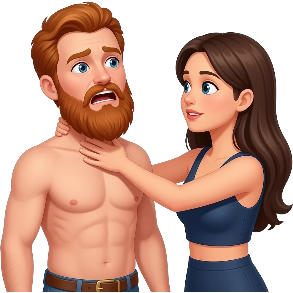 naked scared man with long red beard getting choked by female arm emoji