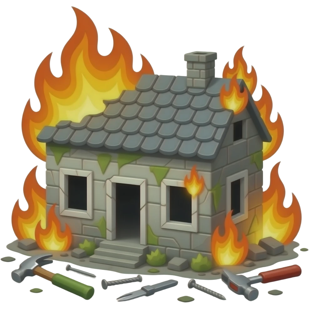 🏠🔥🔥🔥🏚️🔨🔨🛠️🔨🔨🔧🔧⛏️⚒️🪚🏠 emoji