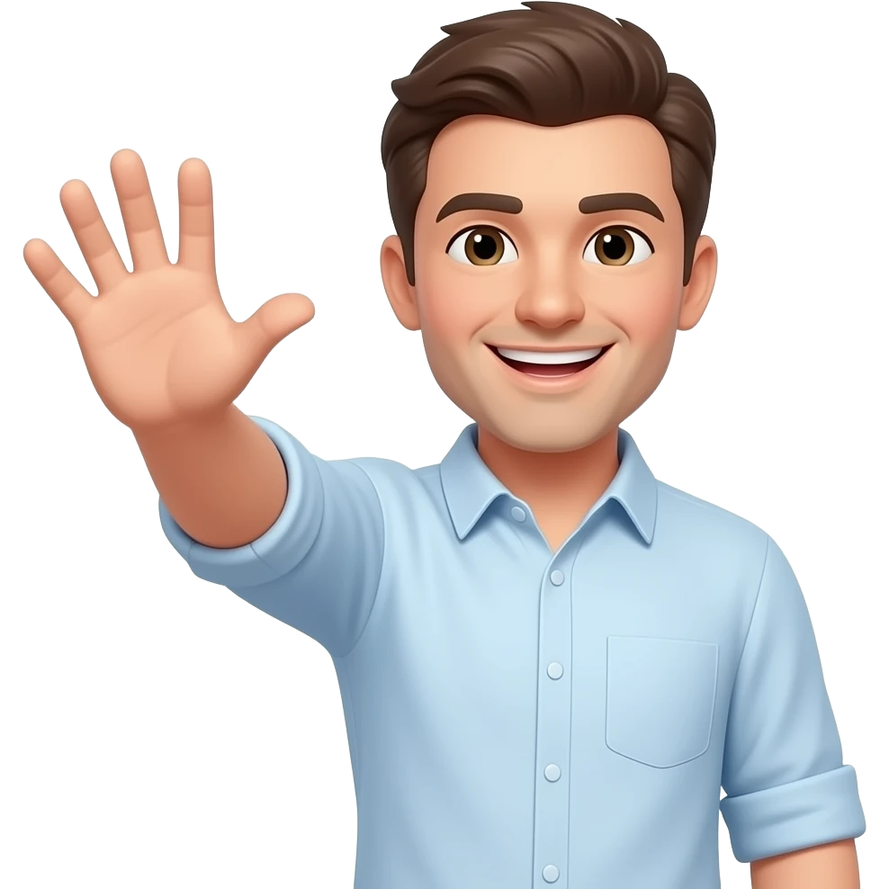 man reaching out his hand smiling full body emoji