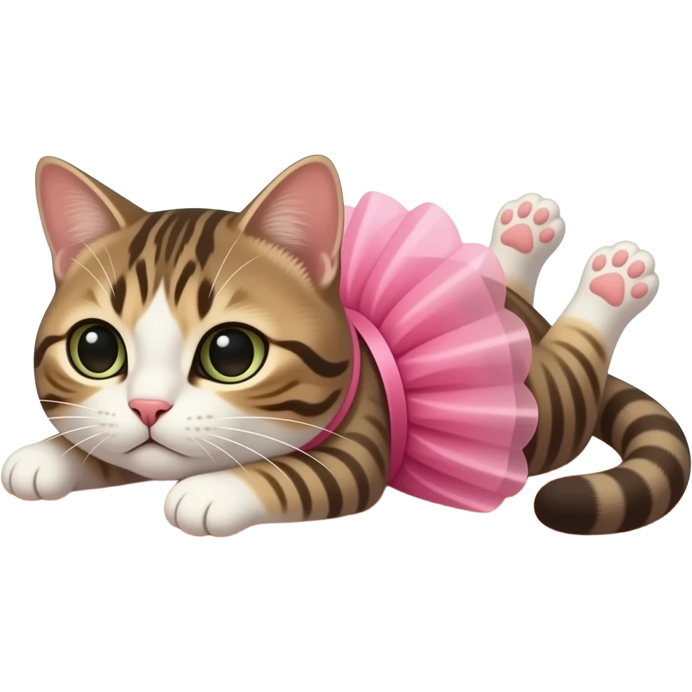 cat in a tutu lying on the floor with paws in the air as if they are tired emoji
