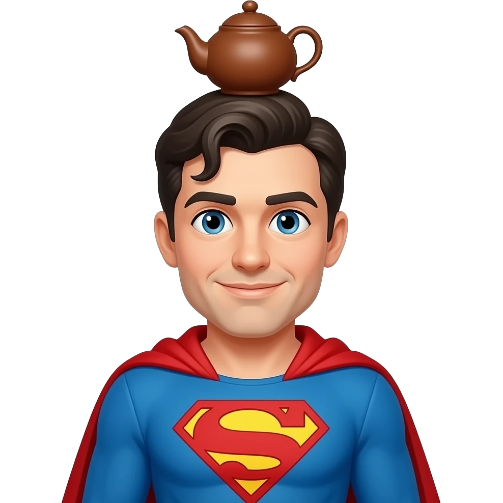 Директор в плащі супер героя з чайником на голові emoji
