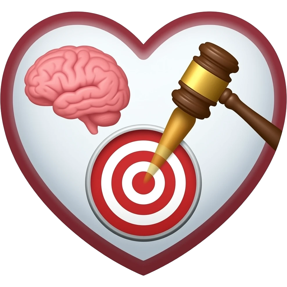 make me a outlined heart with a brain and judge hammer inside with color put the hammer in the heart and make the brain smaller make the brain smaller and put the hammer on  one side and the brain on the other and add the thing the hammer hits emoji