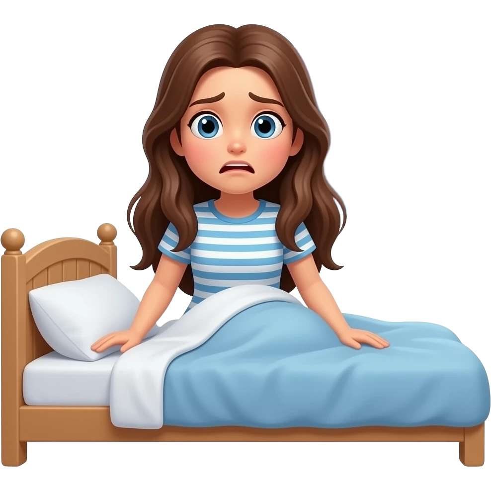 teen girl long hair, getting up her bed anxiously, and the background is visble window visible, it is nighttime emoji
