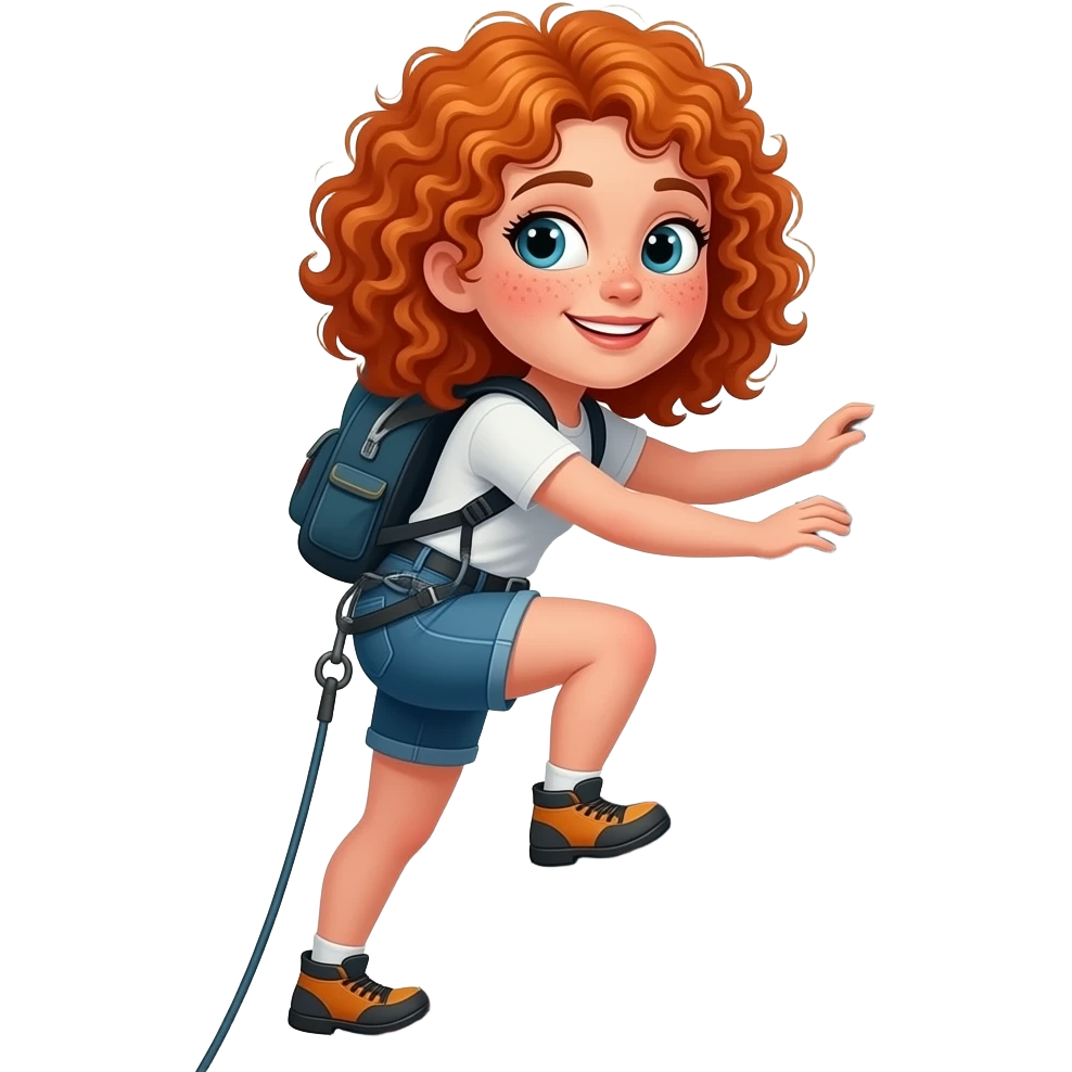 Fille rousse bouclés tâches de rousseur Alpinisme emoji