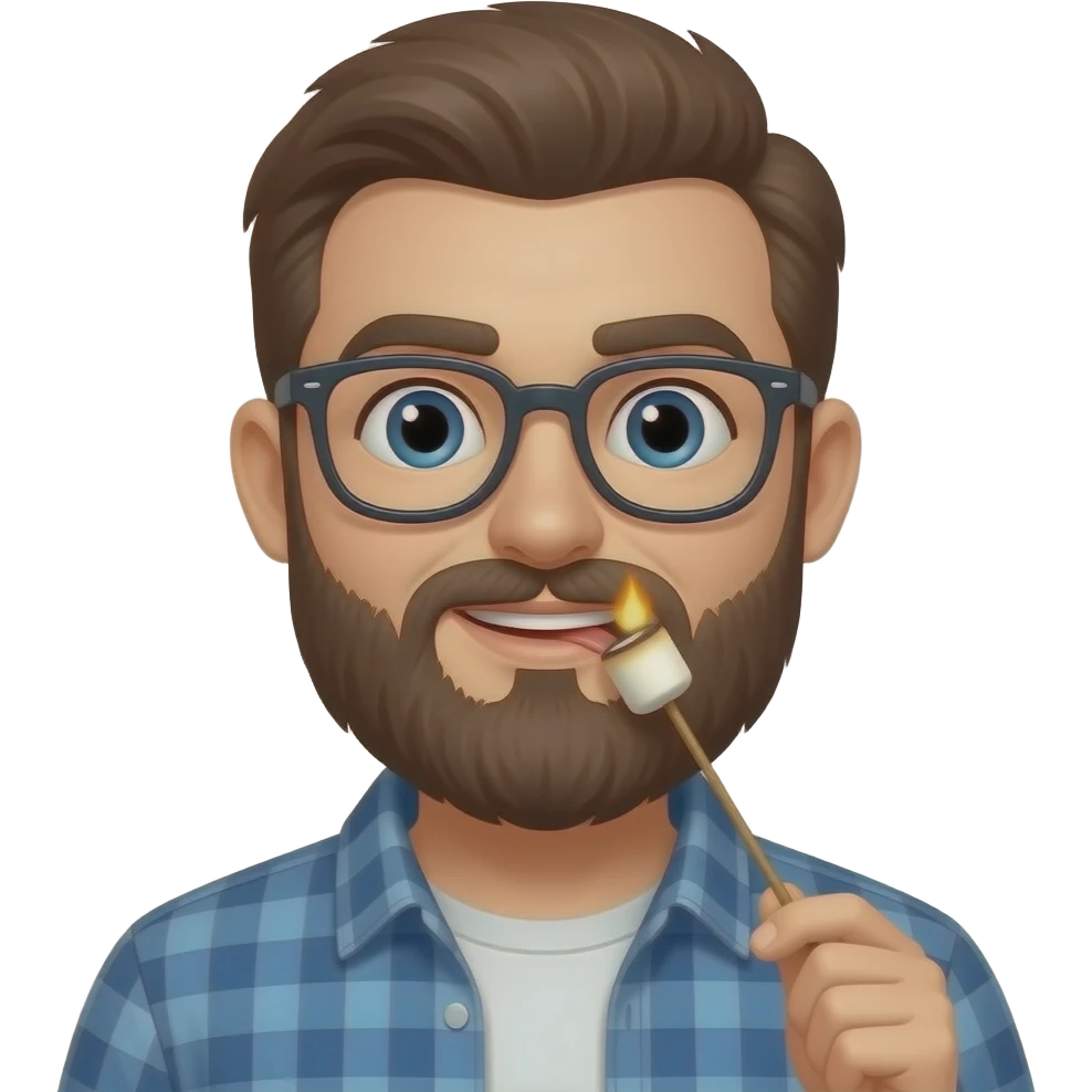 burning marshamallow with a brown beard and glasses emoji