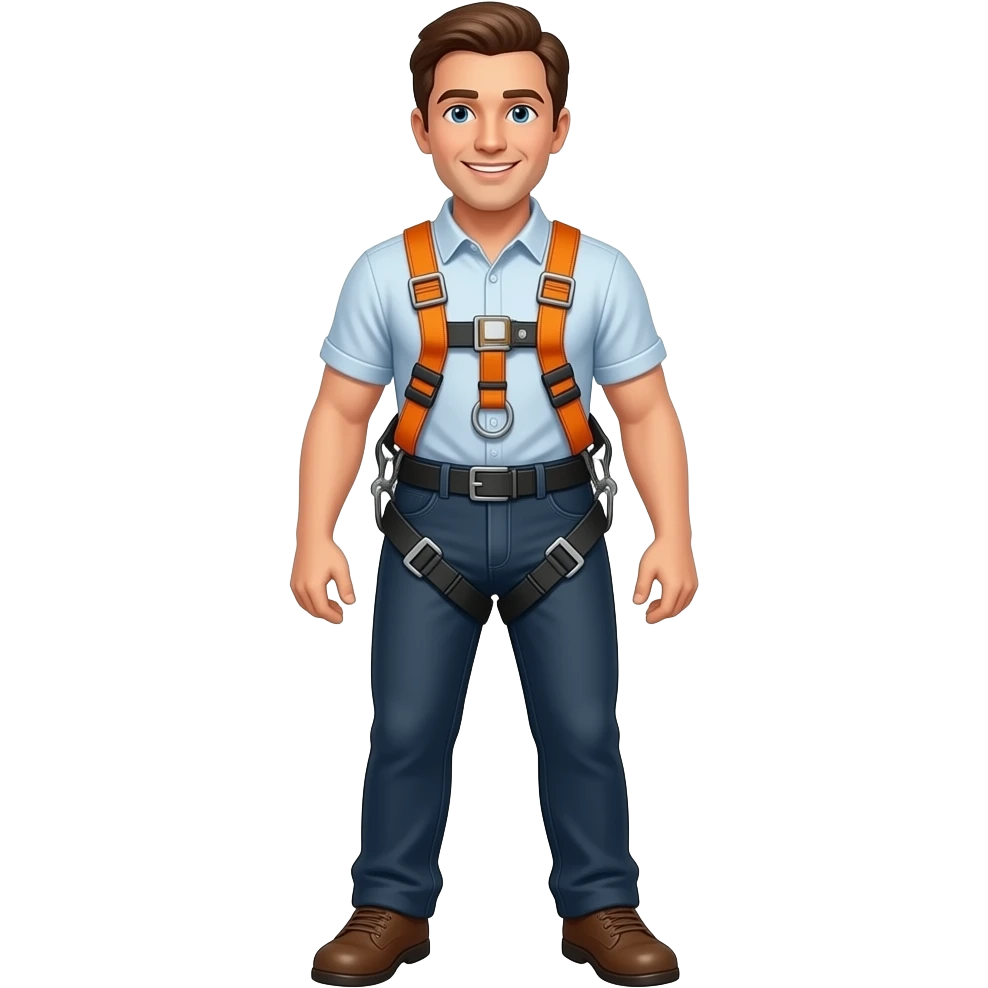 man wearing safety harnes for amusement rides emoji