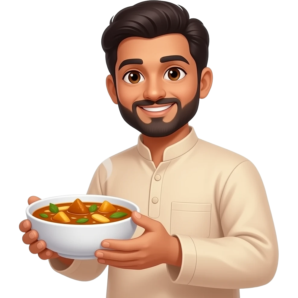 Indian guy holding curry emoji