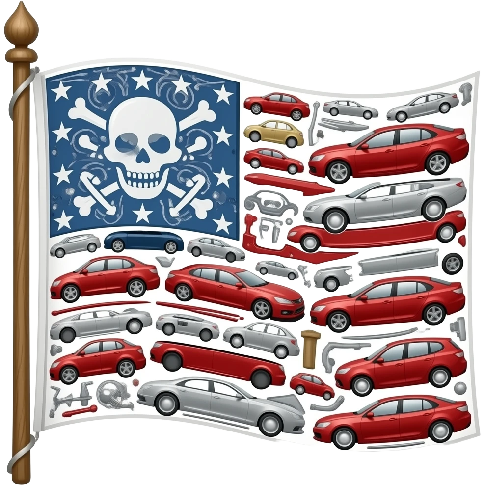 pavillon de pirate avec des piece de voiture realiste emoji