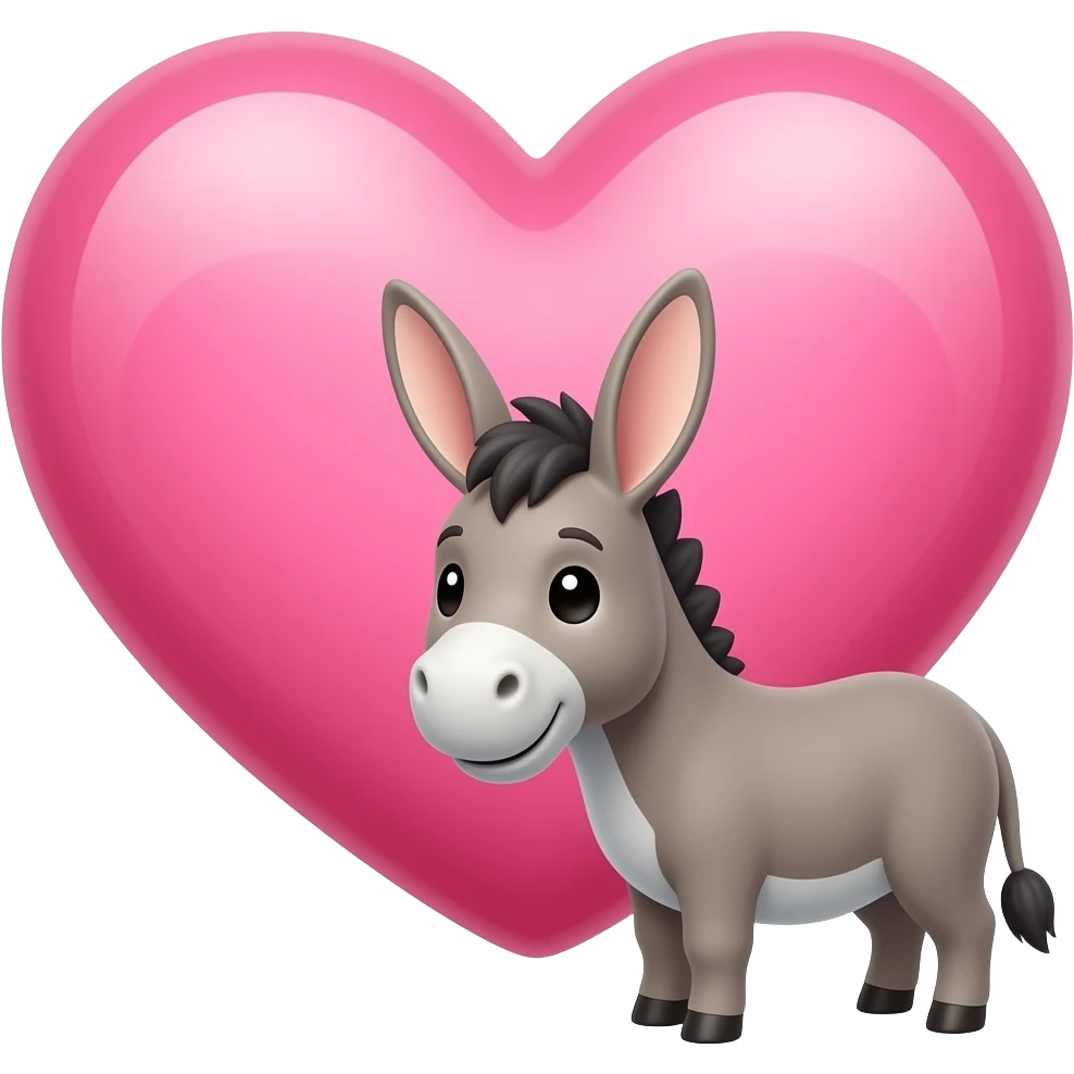 Big pink heart very tiny cute donkey emoji