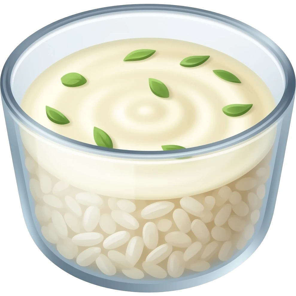 rice in white souce in glass container emoji