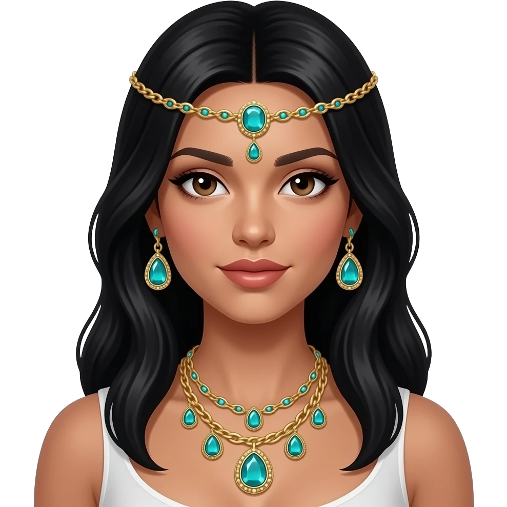 Una mujer pelinegra con cadenas y topos en oro emoji