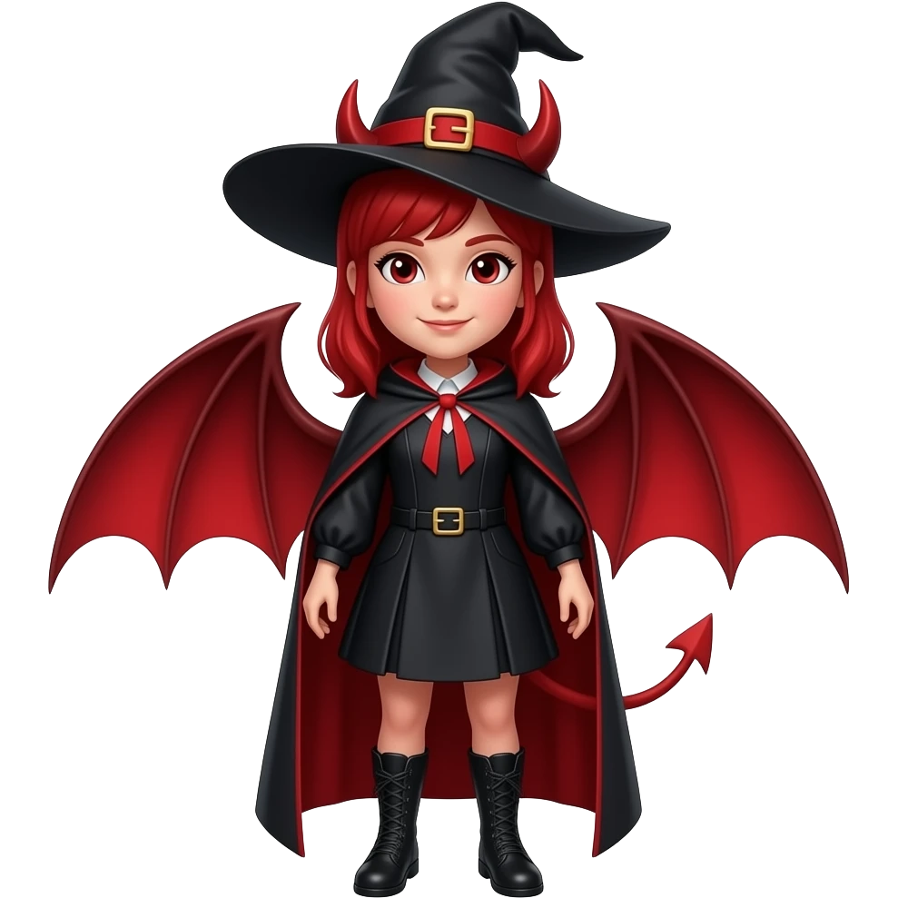 Young witch with red devil emoji