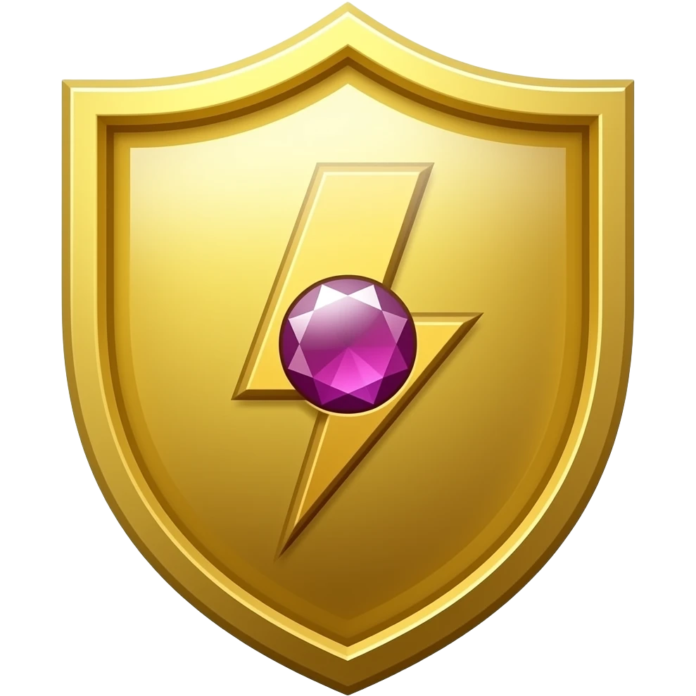 golden shield with ruby, and lightning bolt emoji