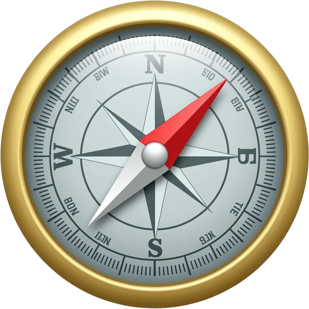 The compass consists of north, south, east and west, where the red compass needle points south emoji
