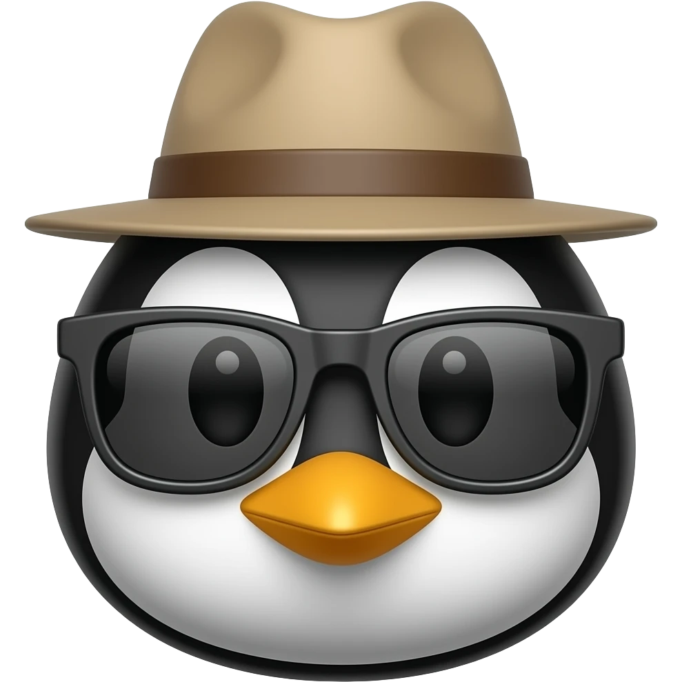 penguin with sunglassess and hat, just face emoji