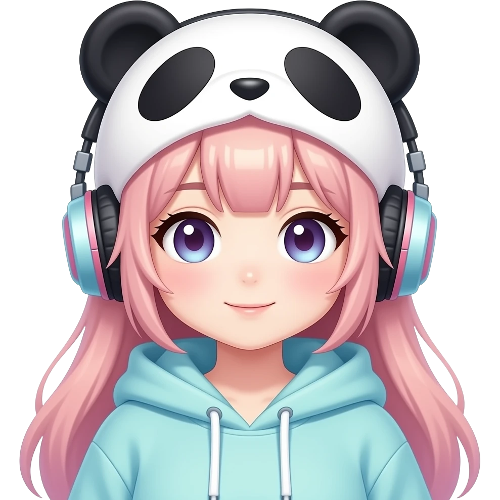 Cute anime panda themed vtuber lady emoji