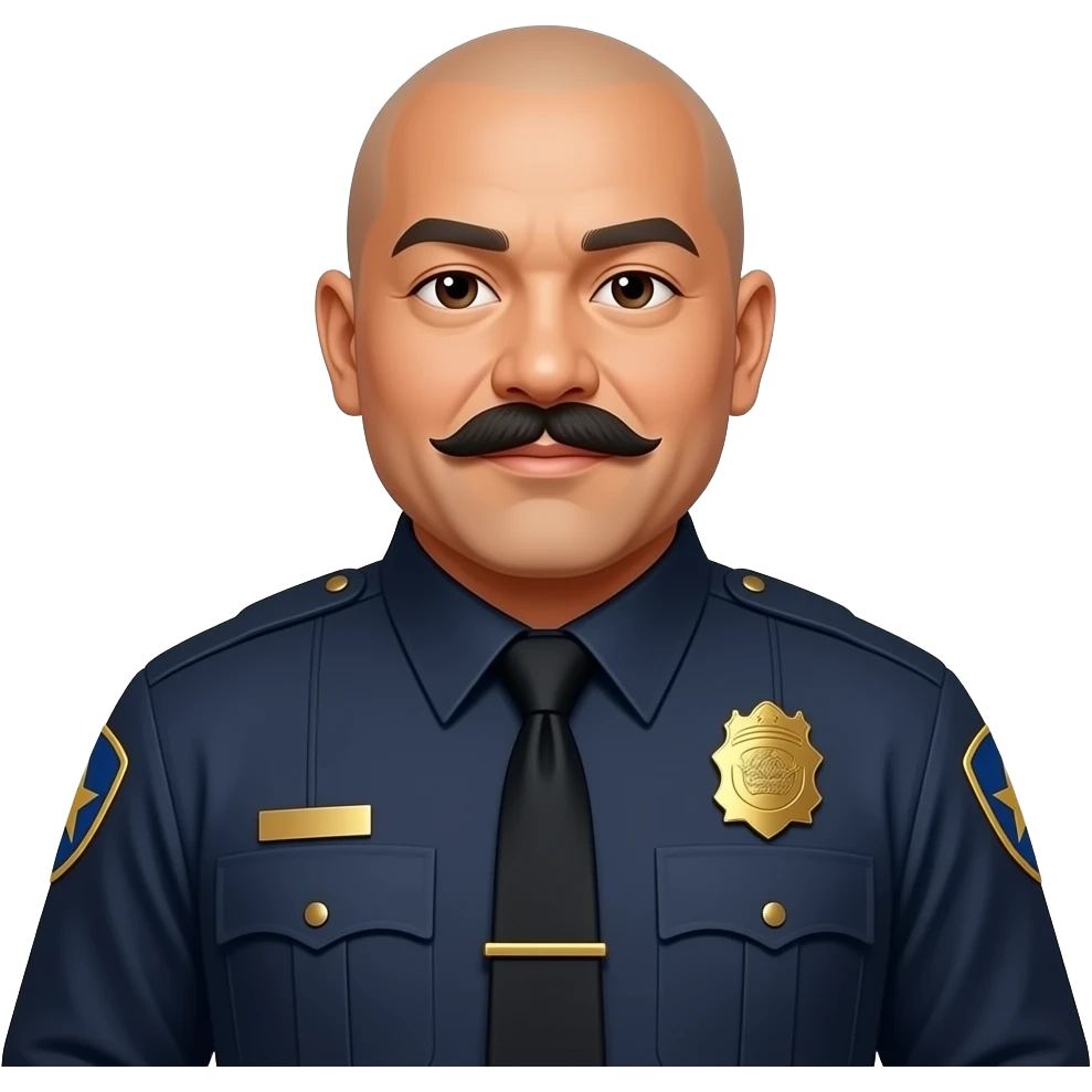 fat filipino police officer bald gold star fancy moustache long sleeve dark shirt with tie fatter emoji